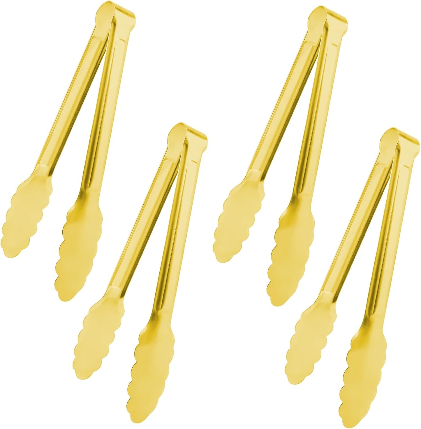 4 Pack 9 Inch Gold Tongs for Serving Food, Gold Serving Tongs Buffet Tong Stainless Steel Utensils, Metal Kitchen Tong for Salad, Steak, Appetizer, Snack and Small Food (4)