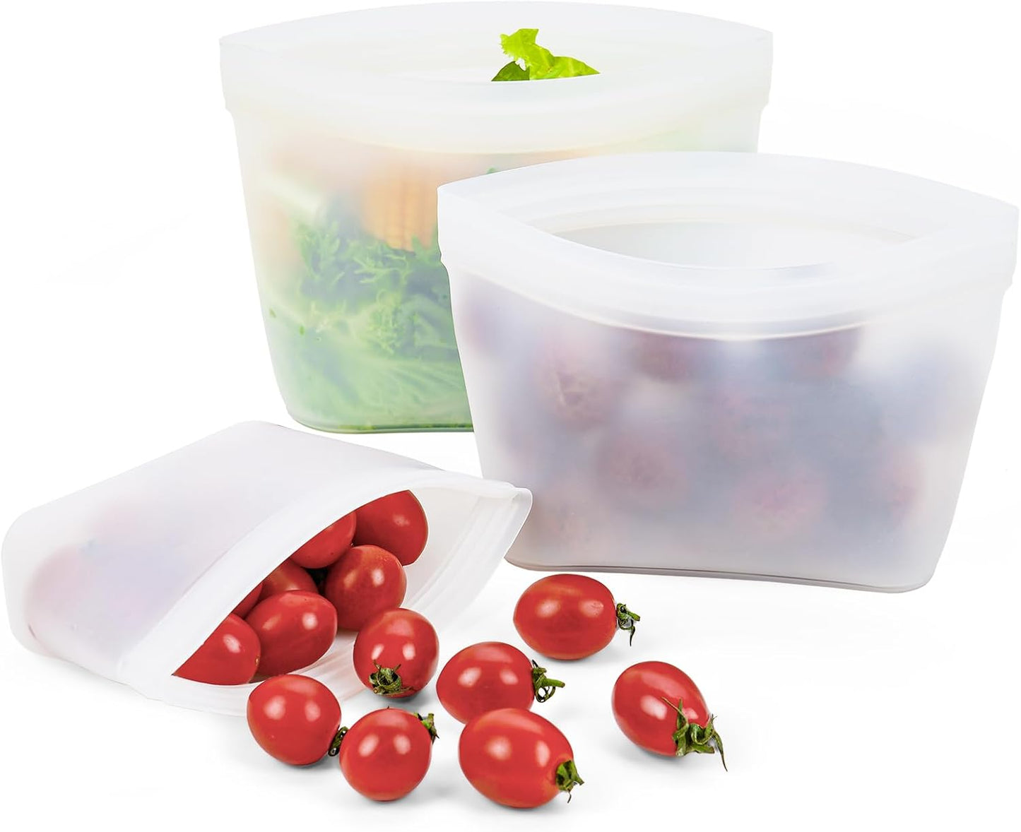 Silicone Bags for Food Storage, Reusable Zip Lock Silicone Food Storage Containers Stand Up Snack Bags, Freezer Microwave Oven Dishwasher Safe, Plastice BPA-Free 3 Pack(40oz 20oz 12oz)