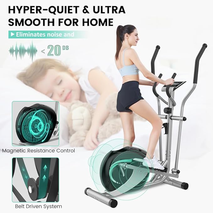 Dripex Elliptical Exercise Machine, Hyper-Quiet Elliptical Machine for Home, Magnetic Elliptical Training Machines with 8-Level Resistance, 6KG Flywheel, LCD Monitor, Pulse Sensor