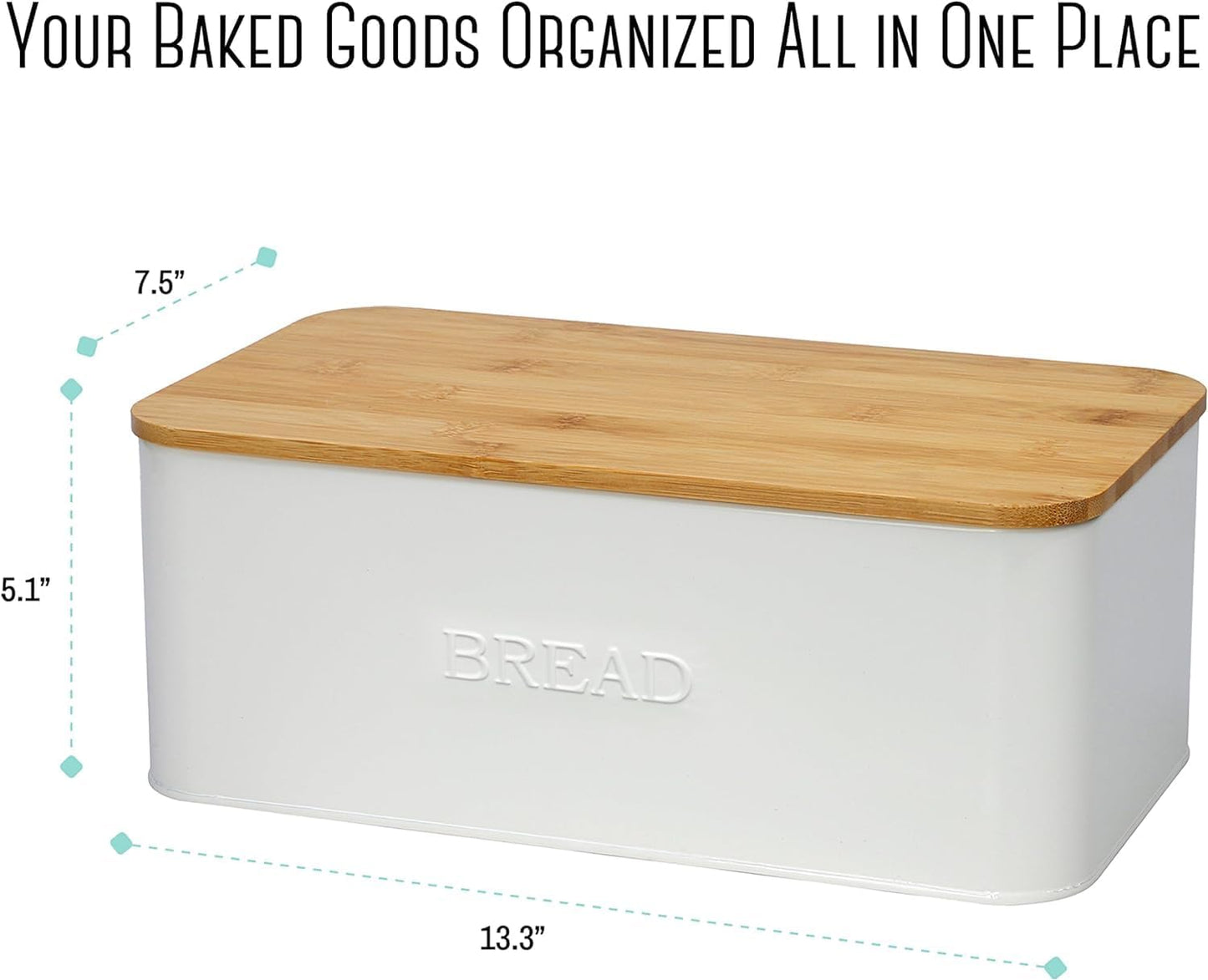 White Bread Box for Kitchen Countertop, Small Storage Container with Bamboo Lid, Modern Kitchen Organizer for Sourdough, Buns, and Loaves, Bread Storage with Cutting Board Lid