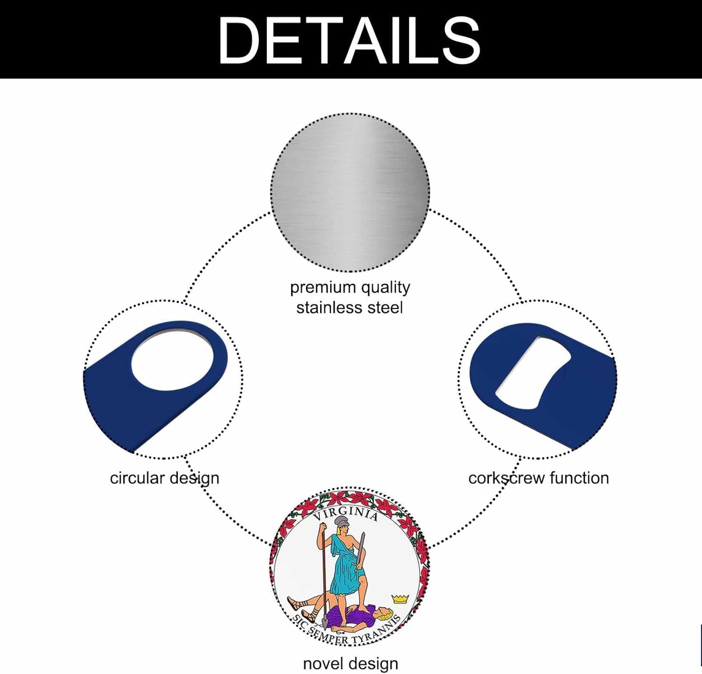 Virginia State Flag Stainless Steel Bottle Opener USA Abstract Proud Green Leaf Curve Blue White Flag Flat Beer Bottle Opener Keychain for Home Kitchen Bar Restaurant Party Birthday Gift