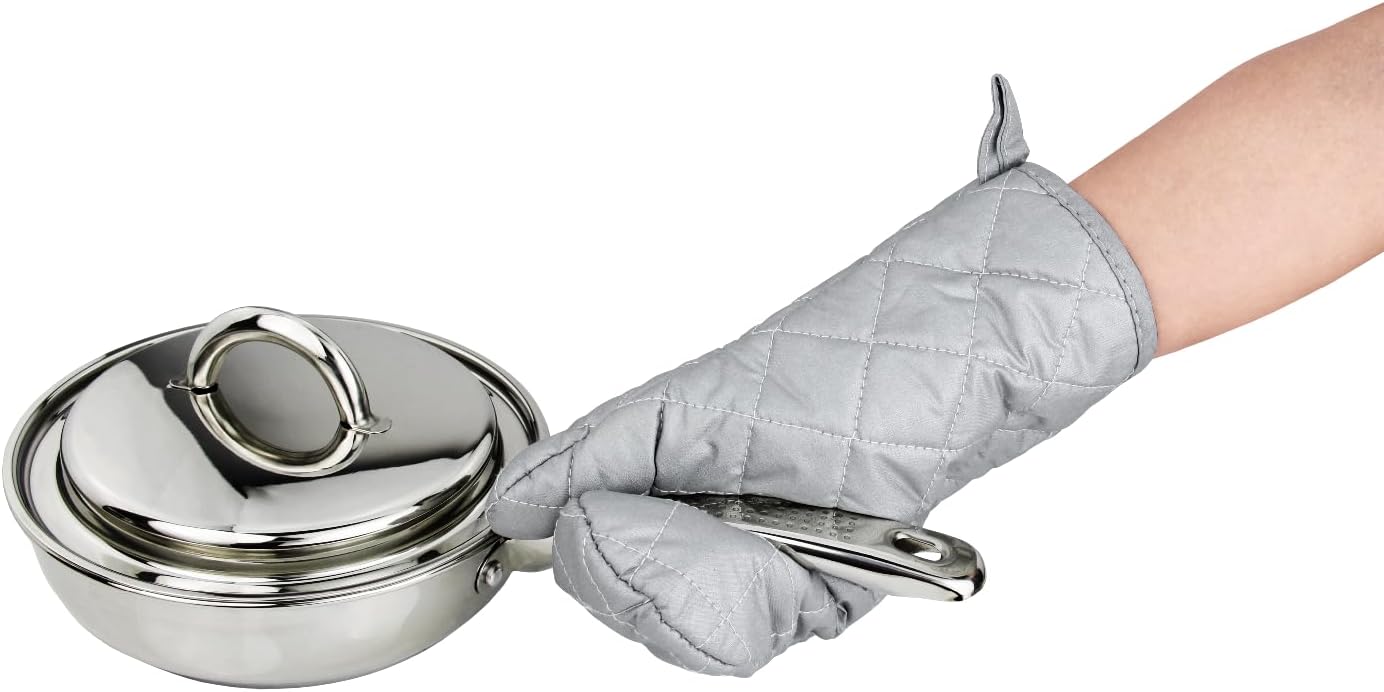13 Inch Heat Resistant Oven Gloves New Cotton Oven Mitts Kitchen Gloves High Temperature Cooking Tool BBQ Gloves (13" Silver, 13 Inch)