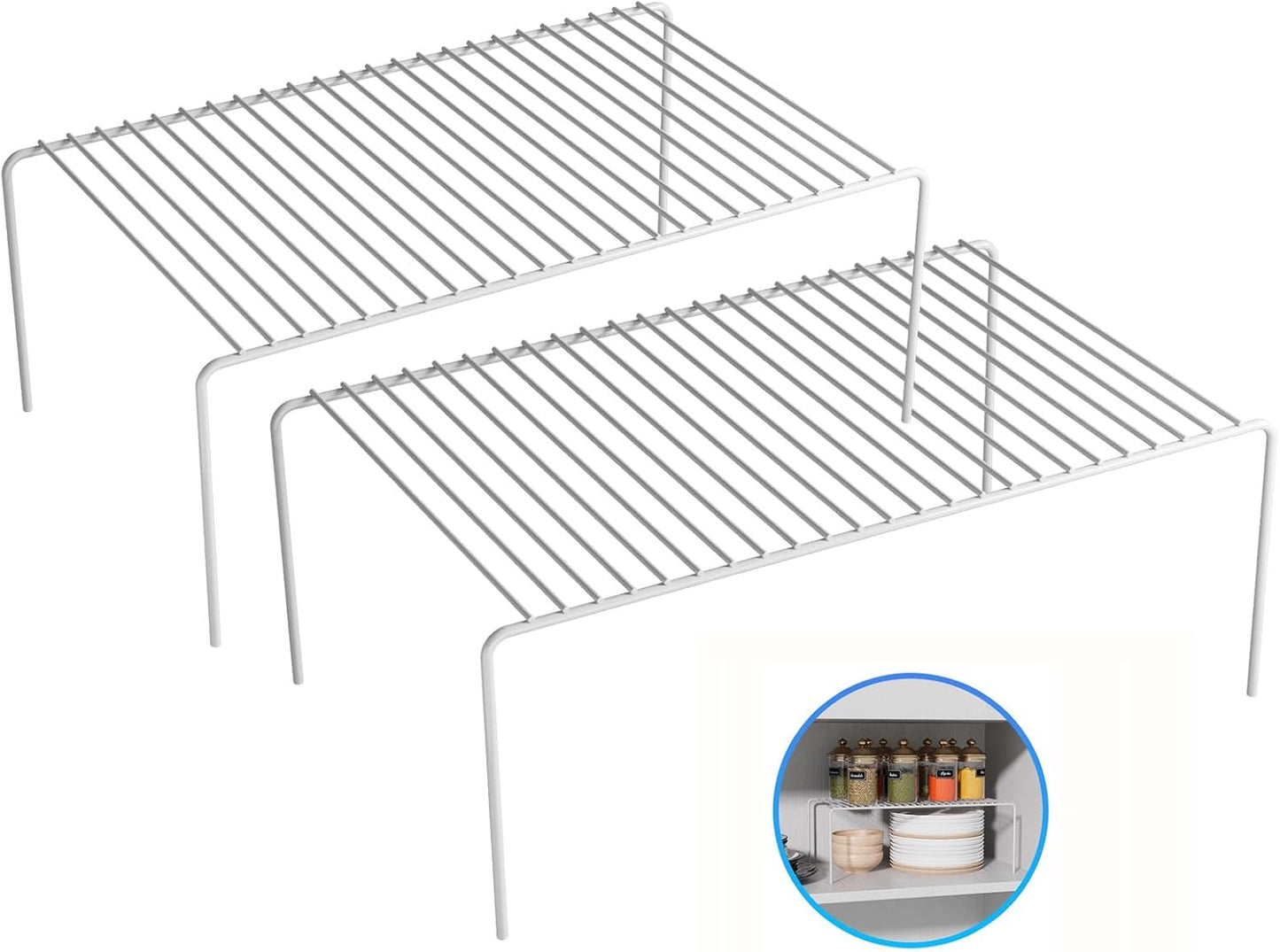 Large(15.7 x 9.4 inch)White Cabinet Storage Shelf Rack Set of 2, Rustproof Metal Wire Kitchen Counter Organizers and Storage, Spice Organization for Cabinet, Plate, Dish, Pantry, Bathroom, Fridge