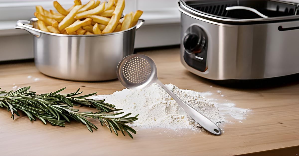 Cooking Skimmer Slotted Spoon, Heavy Duty Mesh Stainless Steel Colander Spoon Ladle Strainer for Cooking n Frying, Balance Pasta Scoop Strainer Spoon