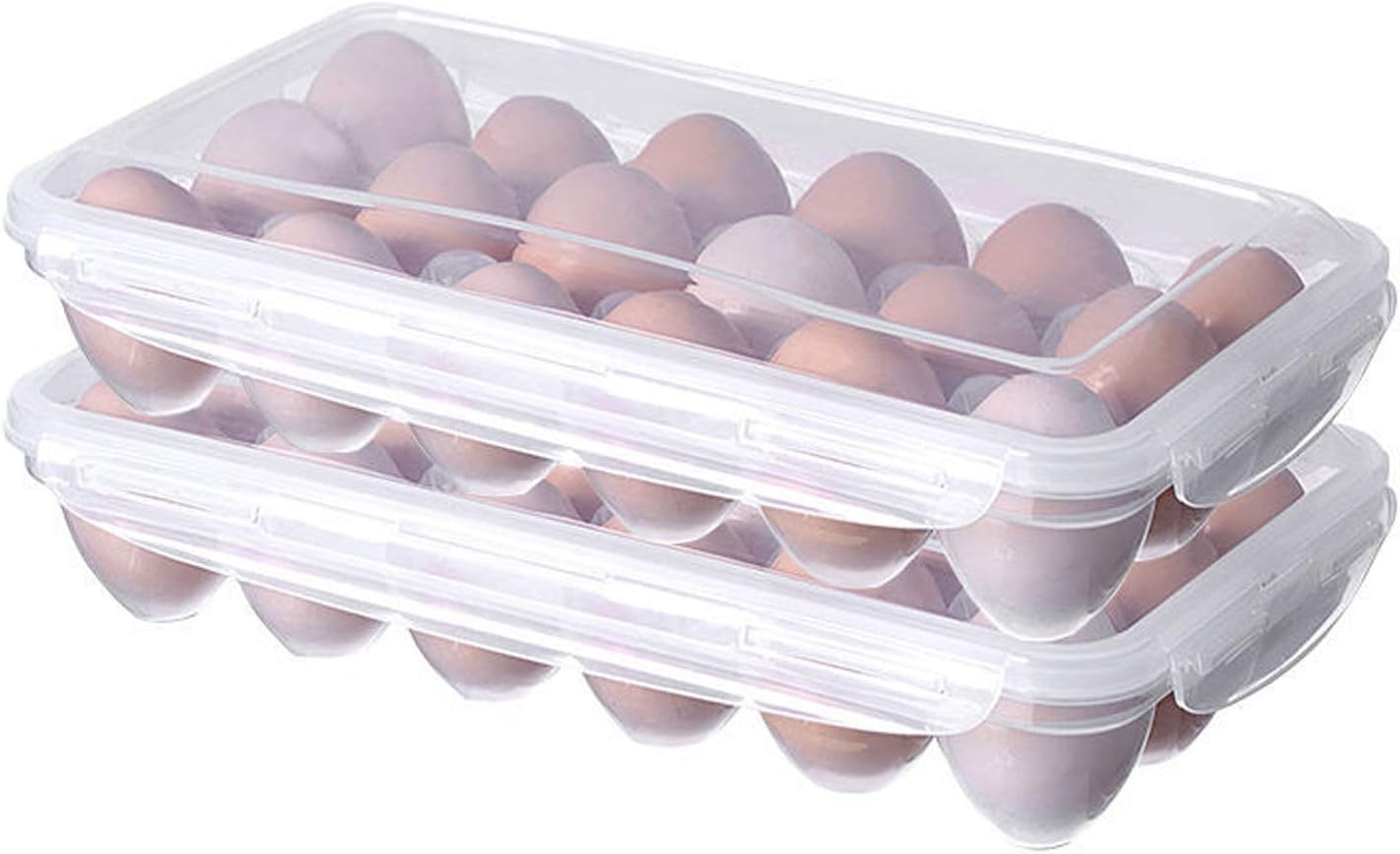 XBY-US 2 Pack Covered Egg Holders For Refrigerator, Plastic Storage Container/ Deviled Egg Tray Carrier with Lid Fits 18X2 Eggs(36 Eggs)