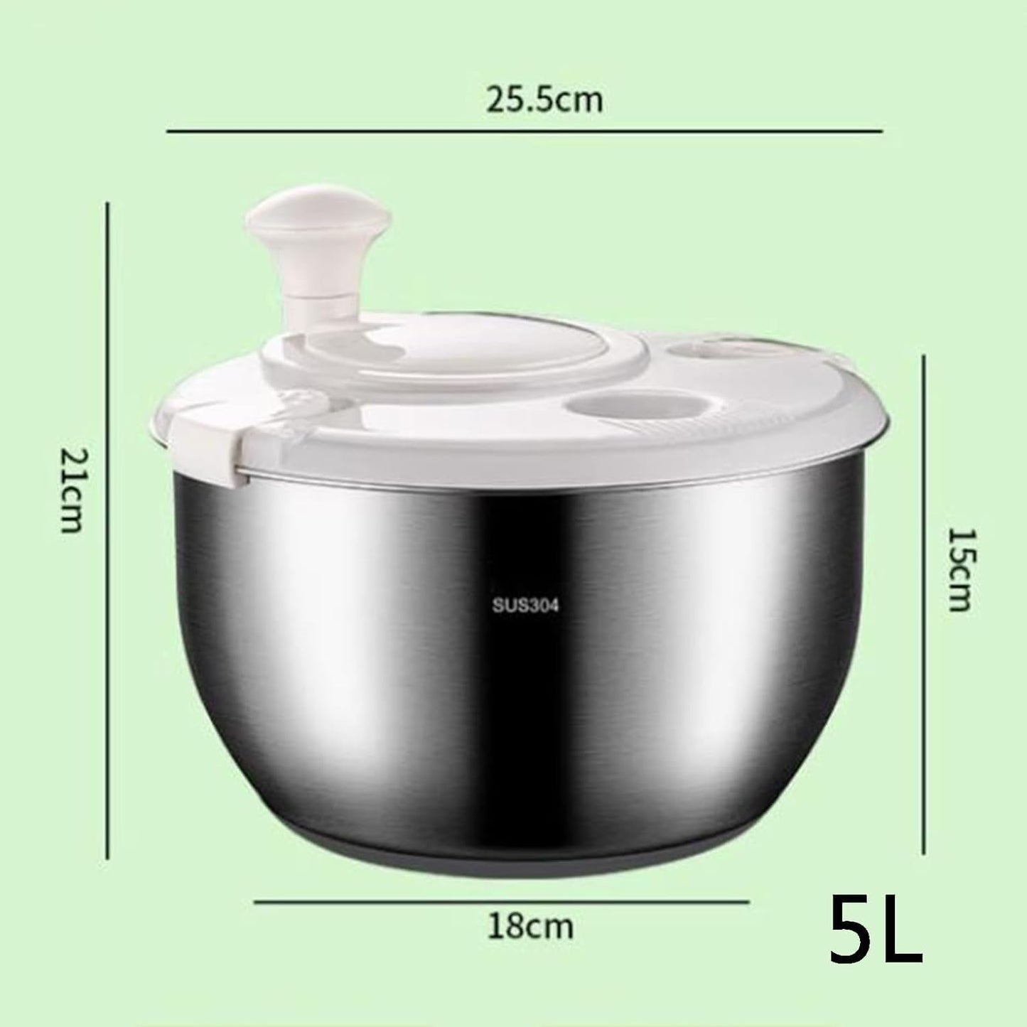 6L Salad Spinner, Stainless Steel Large Vegetable Washer, PP Lid, for Fruit Washer， Pasta and Fries Spinner