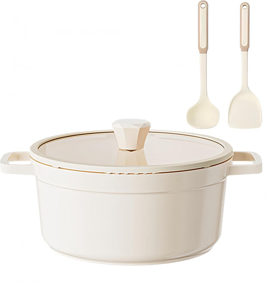 5QT Ceramic Nonstick Dutch Oven Pot with Glass Lid - Nonstick Induction StockPot with Lid Soup Ladle Spatula Healthy Cooking PFAS and PTFE Free