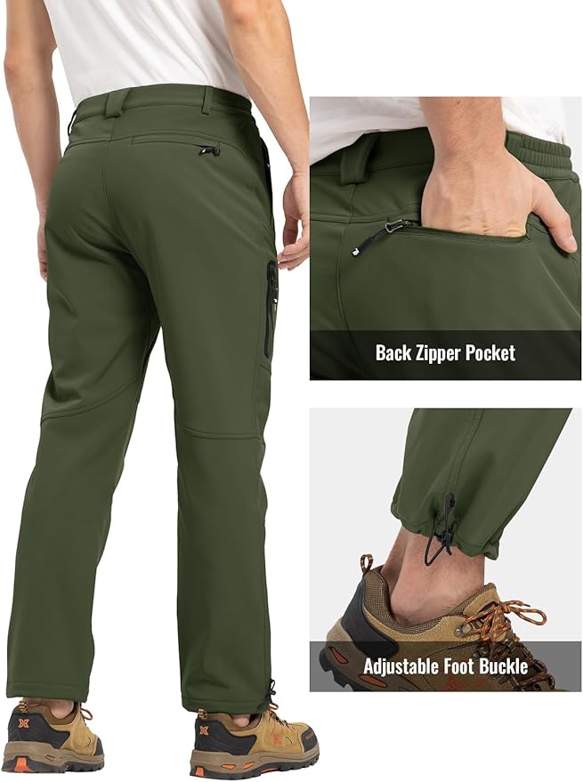 Rdruko Men's Snow Pants Waterproof Insulated Winter Hiking Pants Snowboard Fleece Lined Softshell Ski Pants