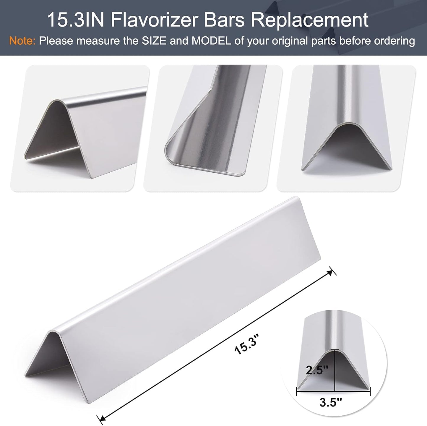 Set of 3-Pack 15.3" 7635 Flavorizer Bars for Weber Spirit 200 Series, Spirit E210 S210, E220, S220 with Front Control Knobs, Stainless Steel Heat Plates Flavor Bar for Weber Spirit E210