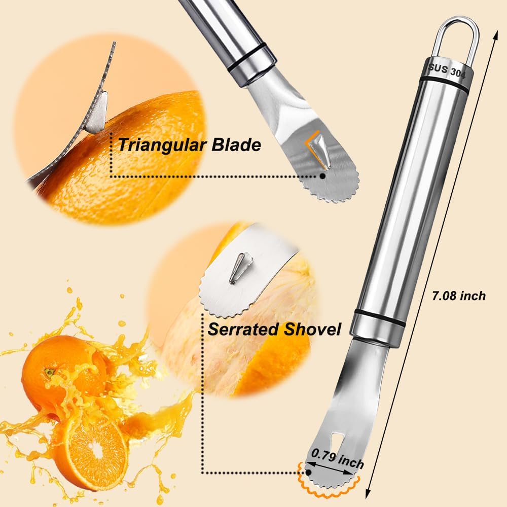 Orange Peelers Orange Peeler Tool Citrus Peeler Stainless Steel Slicer Cutter Peeler Remover Humanized Design Handle Serrated Curved Spade Blade Triangular-shaped Slip Blade Fruit Tools Kitchen Gadget