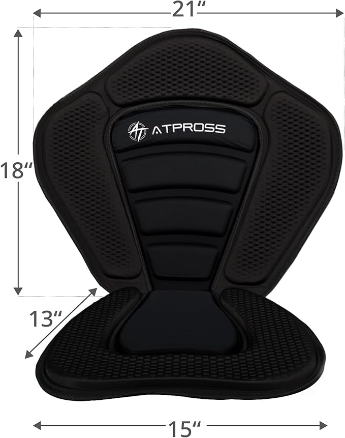 Standard Padded Kayak Canoe Seat Adjustable Backrest with 4 Straps Durable Sit-On-Top Cushion for Kayaking, Rafting & Fishing