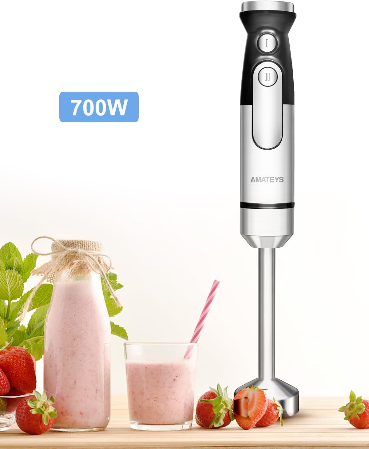 Immersion Blender,700W Handheld with Heavy Copper Motor,Infinitely Variable Speeds Stick Kitchen Blender,Detachable Stainless Steel Smoothie,for Soup Puree Baby Food Juice