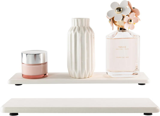 2 Pcs Water Absorbing Stone Trays, Kitchen/Bathroom Sink Soap Dish, Diatomite Tray Used for Hand Soap & Cosmetic Bottles in The Modern Home, 3.15" W x 11.8" L, White