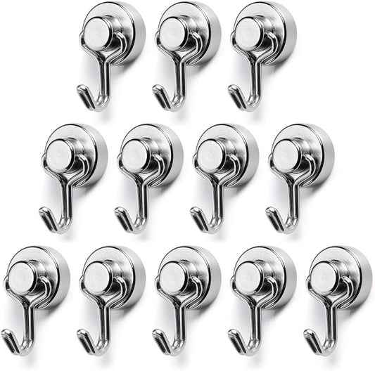 BTLIN Mini Magnetic Hooks, Strong Neodymium Magnet with Hook, Heavy Duty Small Metal Hanging Hook Max Load 18 lbs for Kitchen Fridge Grill Office 12 Pack
