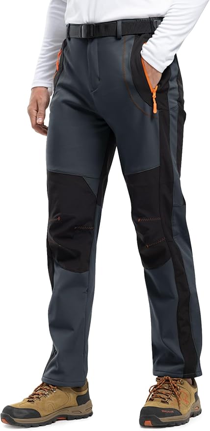 Rdruko Men's Snow Ski Pants Waterproof Insulated Winter Outdoor Snowboard Hiking Fleece Pants with Belt