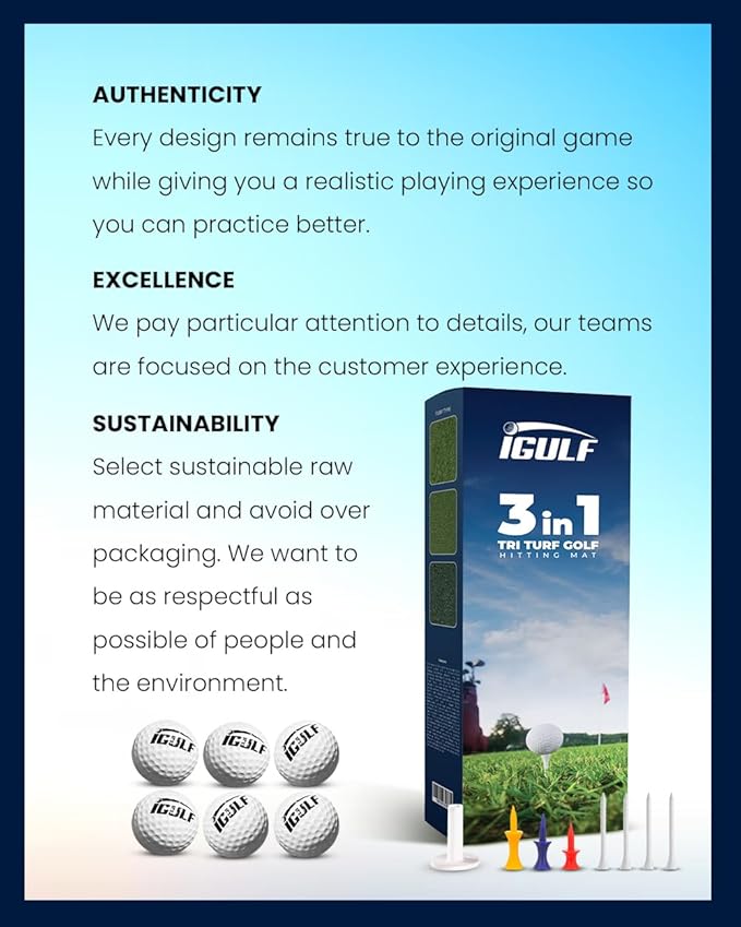 Tri-Turf 3-in-1 Golf Hitting Mat - XL 24"x24" Foldable Practice Pad w/Adjustable Tees, Non-Slip EVA Foam Base, Indoor & Outdoor Use for Chipping, Driving, Swing Training, Backyard or Garage