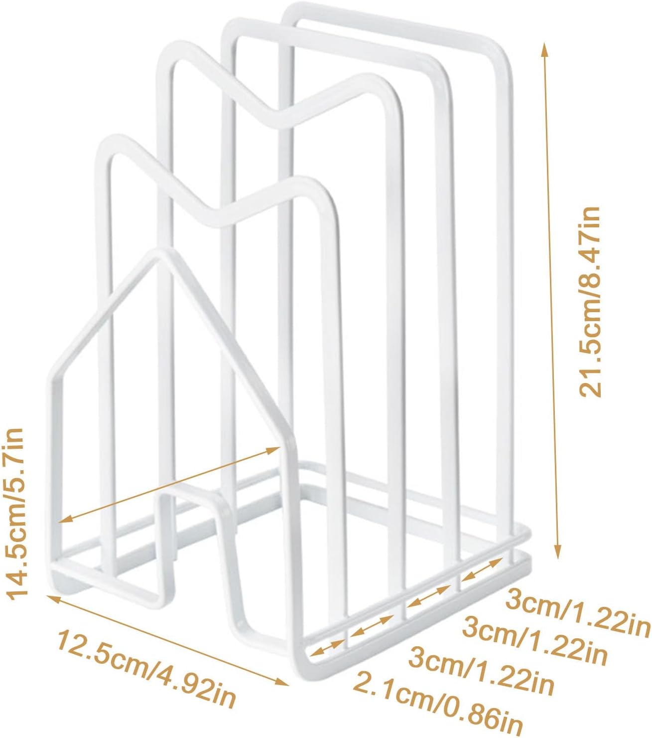 SUNFICON Cutting Board Rack Chopping Board Organizer Pot Pan Lids Holder Thin Bakeware Baking Tray Drying Display Stand Kitchen Countertop Cupboards Cabinet Office Sturdy Metal 4.92x5.7x8.47 in.White