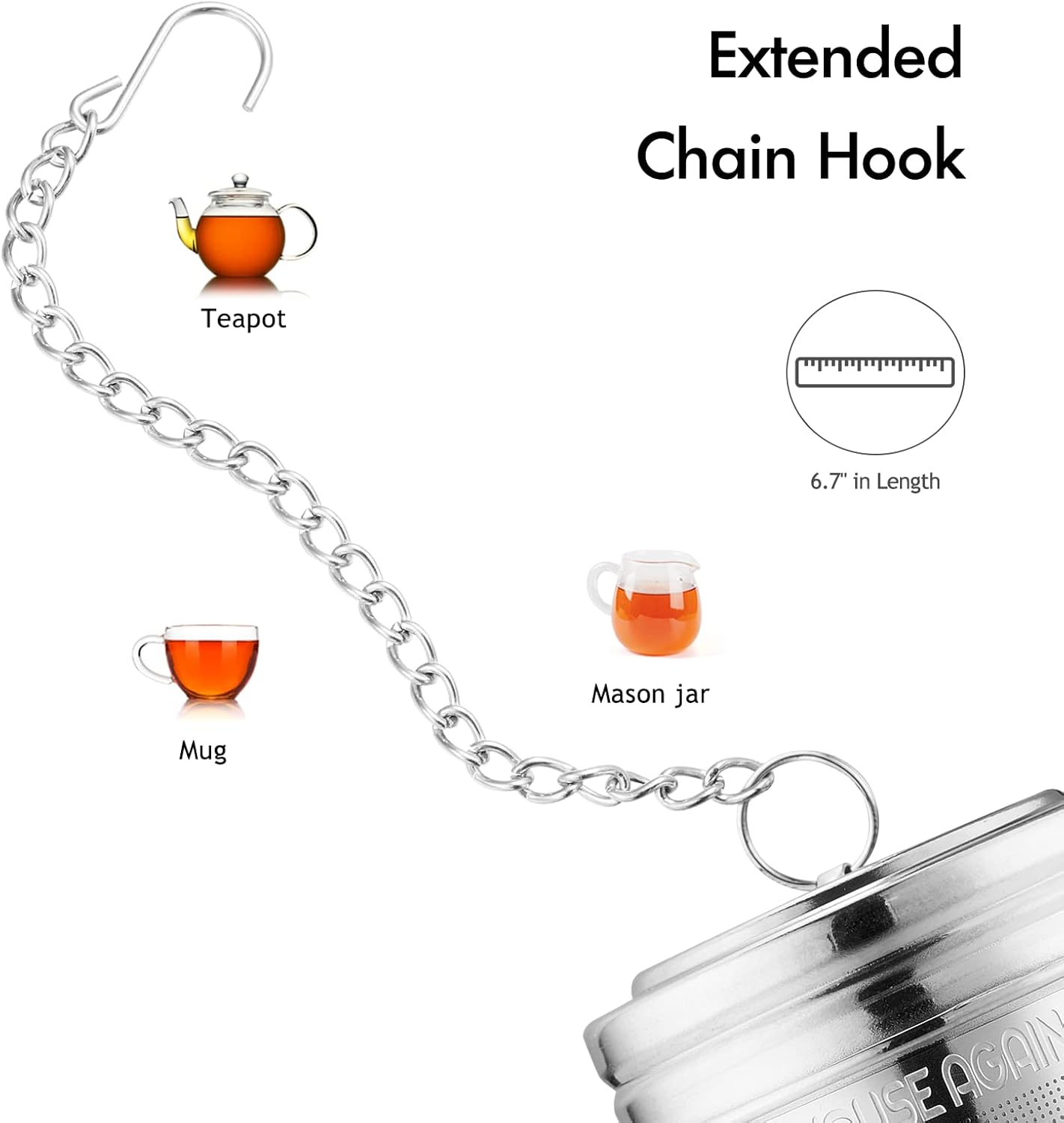 House Again Large Tea Infuser, Extra Fine Mesh Tea Strainers for Loose Tea, 18/8 Stainless Steel Tea Strainer with Extended Chain Hook, Tea Steeper for Brew Tea, Spices & Seasonings, for Multi Cups
