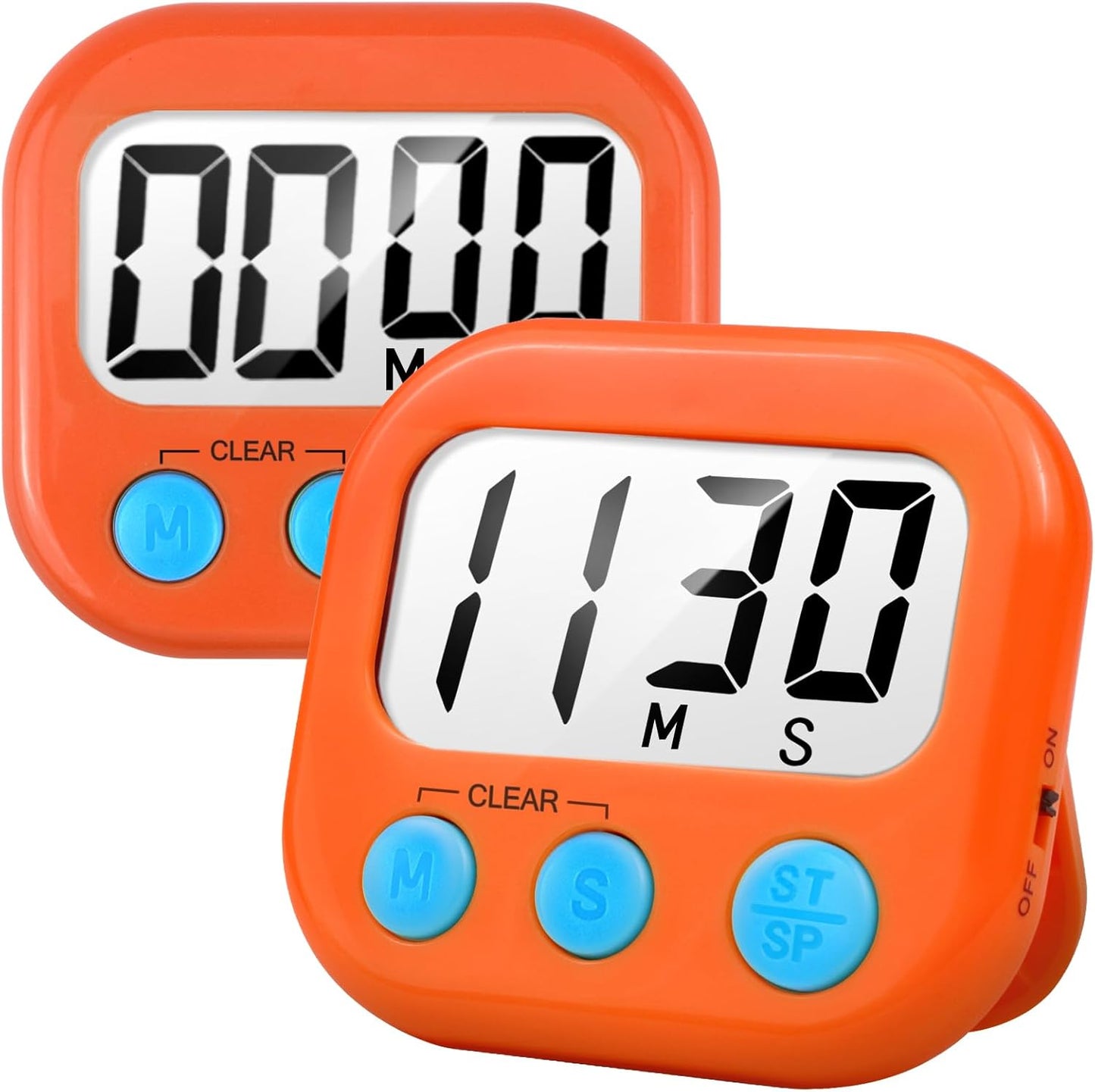 2 Pack Digital Kitchen Timer for Cooking Big Digits Loud Alarm Magnetic Backing Stand Cooking Timers for Baking Orange