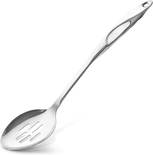 Zulay Kitchen Stainless Steel Slotted Spoon - Large Cooking Spoon - Durable Premium Stainless Steel with Comfortable, Ergonomic Handle - Easy to Clean - Perfect for At Home Cooking & Buffets - 15”