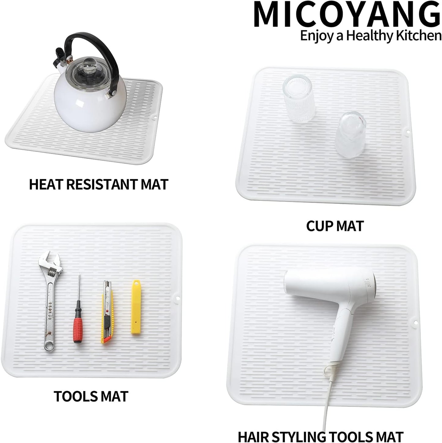 Silicone Dish Drying Mat for Multiple Usage,Easy clean,Eco-friendly,Heat-resistant Silicone Mat for Kitchen Counter or Sink,Refrigerator or Drawer Liner White 2XL 24 inches x 18 inches