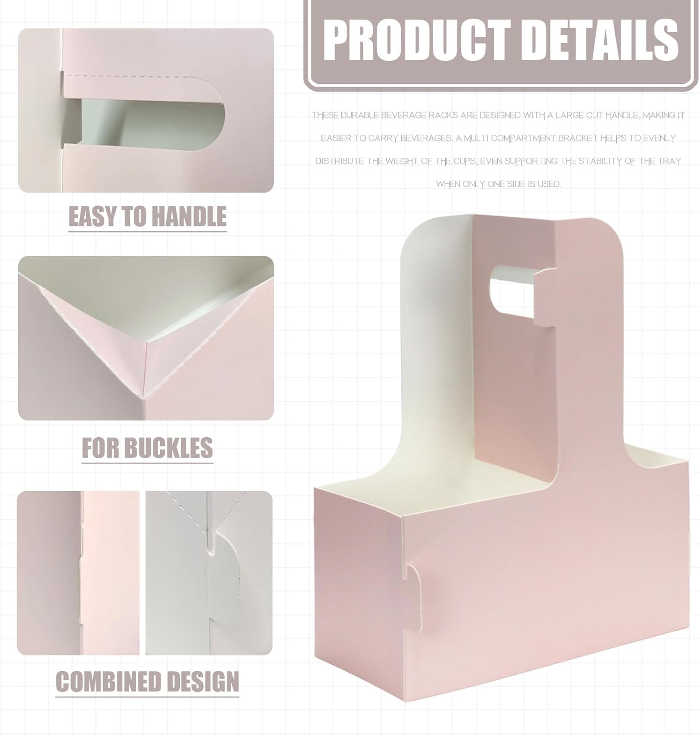 2 Cup Disposable Drink Carrier for Delivery with Handle,30 Count Pink Paperboard Cup Holder,Cup Carriers for Hot or Cold Drinks,Coffee Carrier, Food Delivery,Take Out Cup Carriers (Pink, 30 PCs)