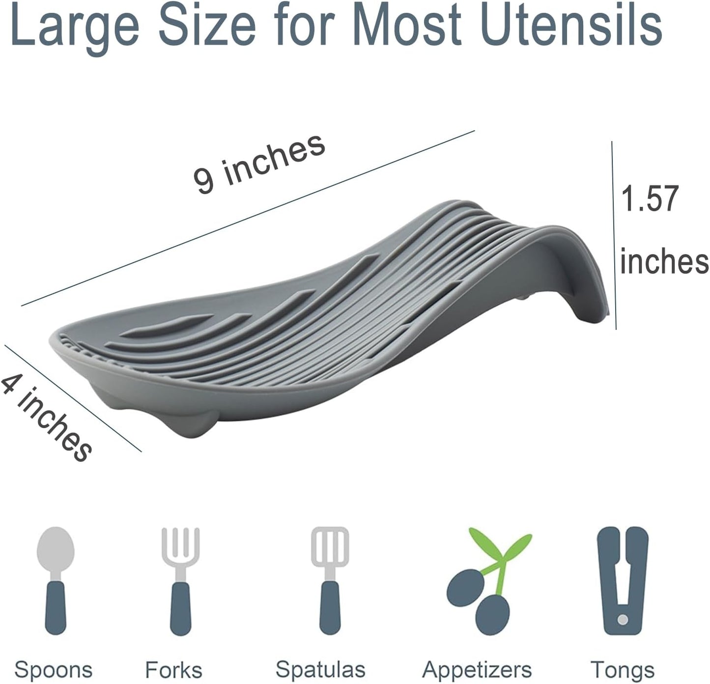 Stove Top Spoon Rest - Heat Resistant & Non-Slip Silicone Holder for Kitchen Counter, Large Cooking Utensil Rest(Dark Gray)