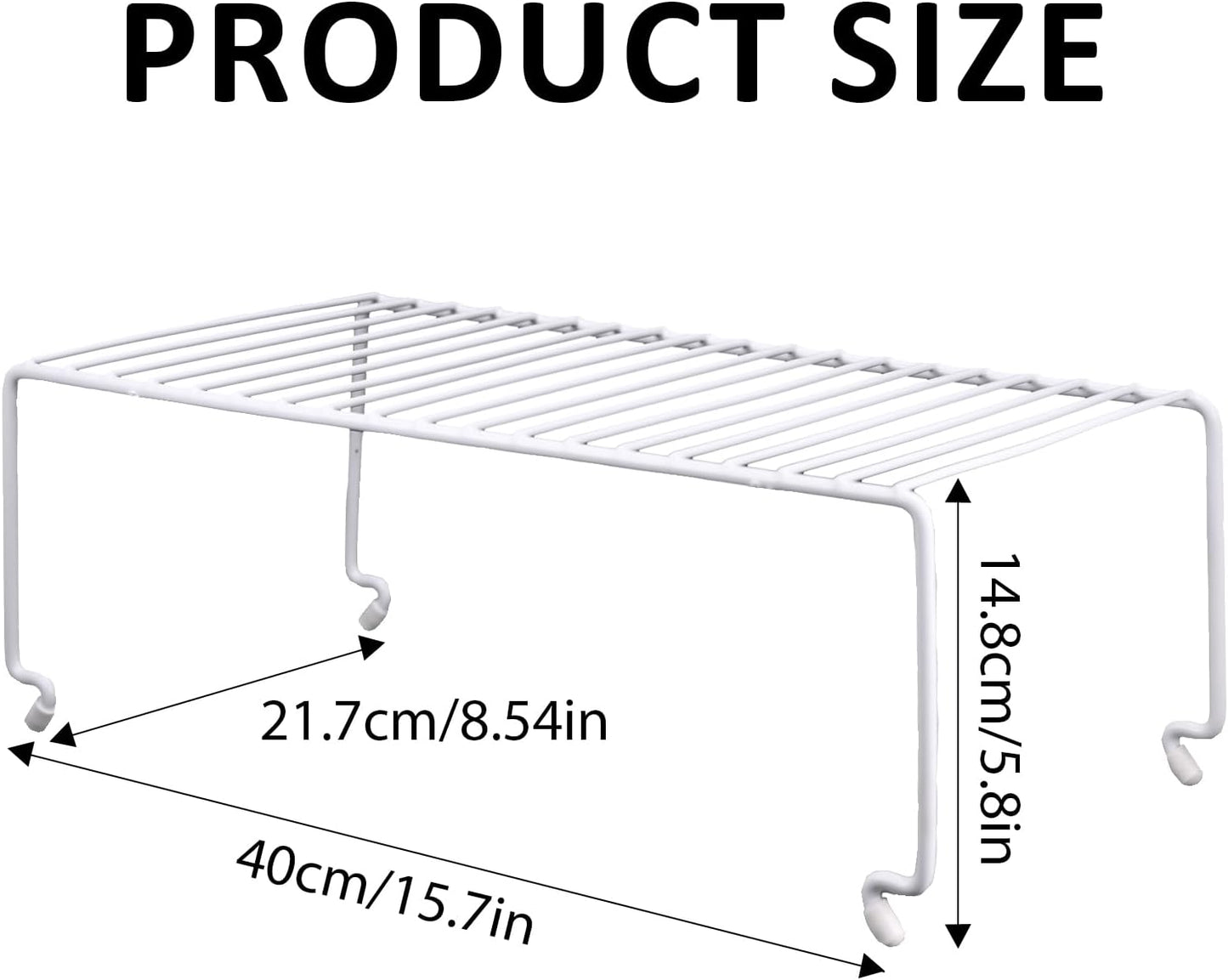 4-Pack Large (15.7x8.54inch) Multi-Level Organizer Rack, Kitchen Shelves for Spice Organization for Cabinet, Pantry Organizers and Storage, Wire Extra Shelf, Desk Organizer, Stackable, White