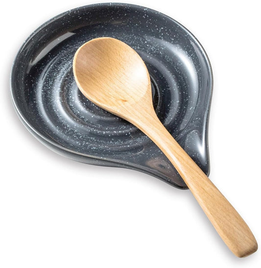 LAUCHUH Spoon Rest for Stove Top, Ceramic Spoon Holder 5" Kitchen Spatula Rest for Countertop Large Holder for Ladle, Spatula, Spoons or Tongs, Christmas Decor, Speckled Dark Gray