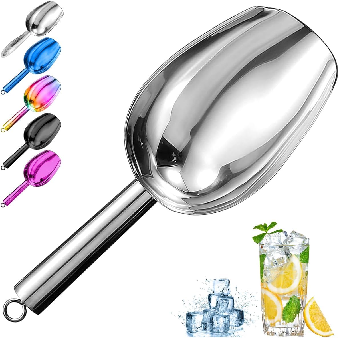 Metal Ice Scoop，Kitchen Ice Scooper for Ice Maker,Stainless Steel Small Ice Scooper for Freezer，Kitchen Gadgets Cookie Flour Pet Dog Food Scoop (silver, 8oz)