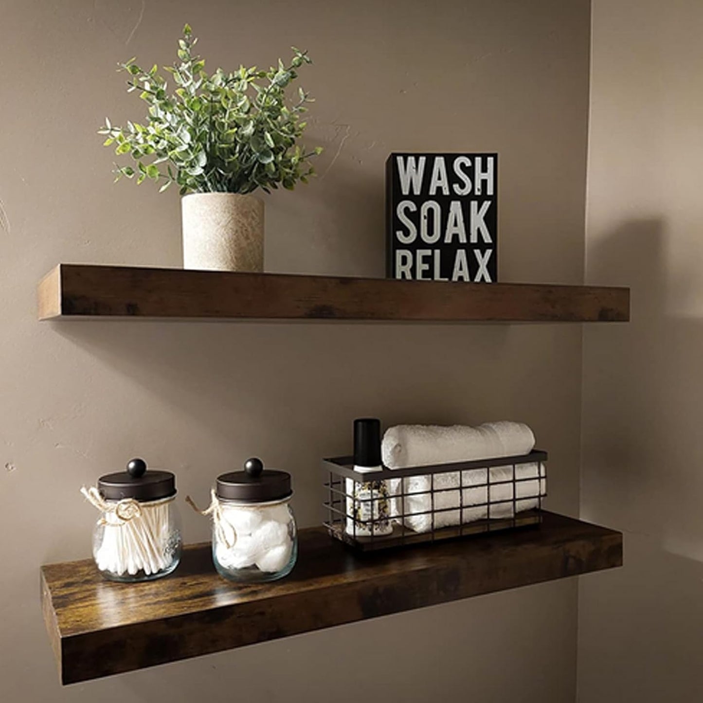 TIEYIPIN Farmhouse Small Metal Wire Storage Basket Bin, Rustic Home Storage Organizer with Wooden Bottom for Kitchen, Cabinets, Bathroom Counter, Pantry, Garage, Laundry Room - Black (2 Pack)