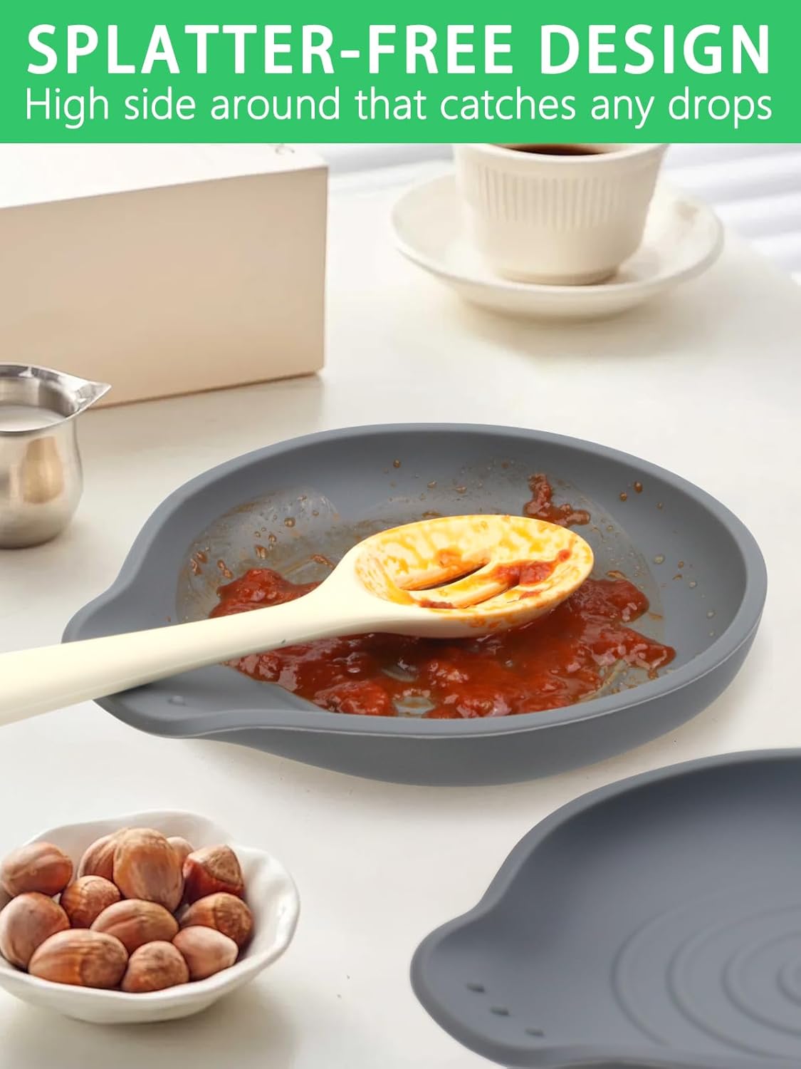 6.1" Large Spoon Rest for Stove Top, Silicone Spoon Rest for Kitchen Countertop Set of 2 Gray, Heat-Resistant Utensil Rest for Spatula, Tongs or Spoon