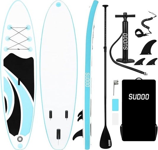 Inflatable Stand Up Paddle Board 10‘x30‘‘- Ultra-Light SUP with Backpack, Pump, Paddle, Coil Leash, 3 Fins, Repair Kit, Stable Design, Non-Slip EVA Deck for Adults & Youth