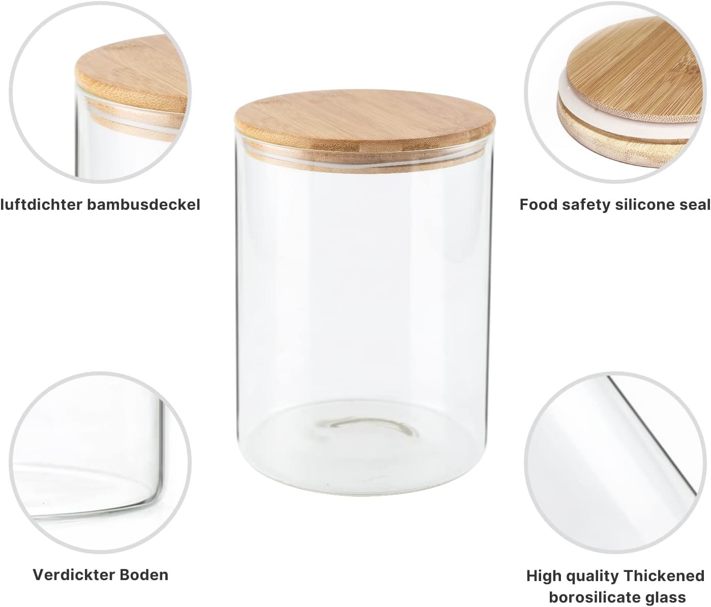 Food Storage Jars,2pack-105 Ounces3100ML -Stackable Glass Storage Containers Clear Glass Food Canister with Bamboo Lid Airtight For Serving Tea, Coffee, Flour, Sugar, Candy, Cookie, Spice and More