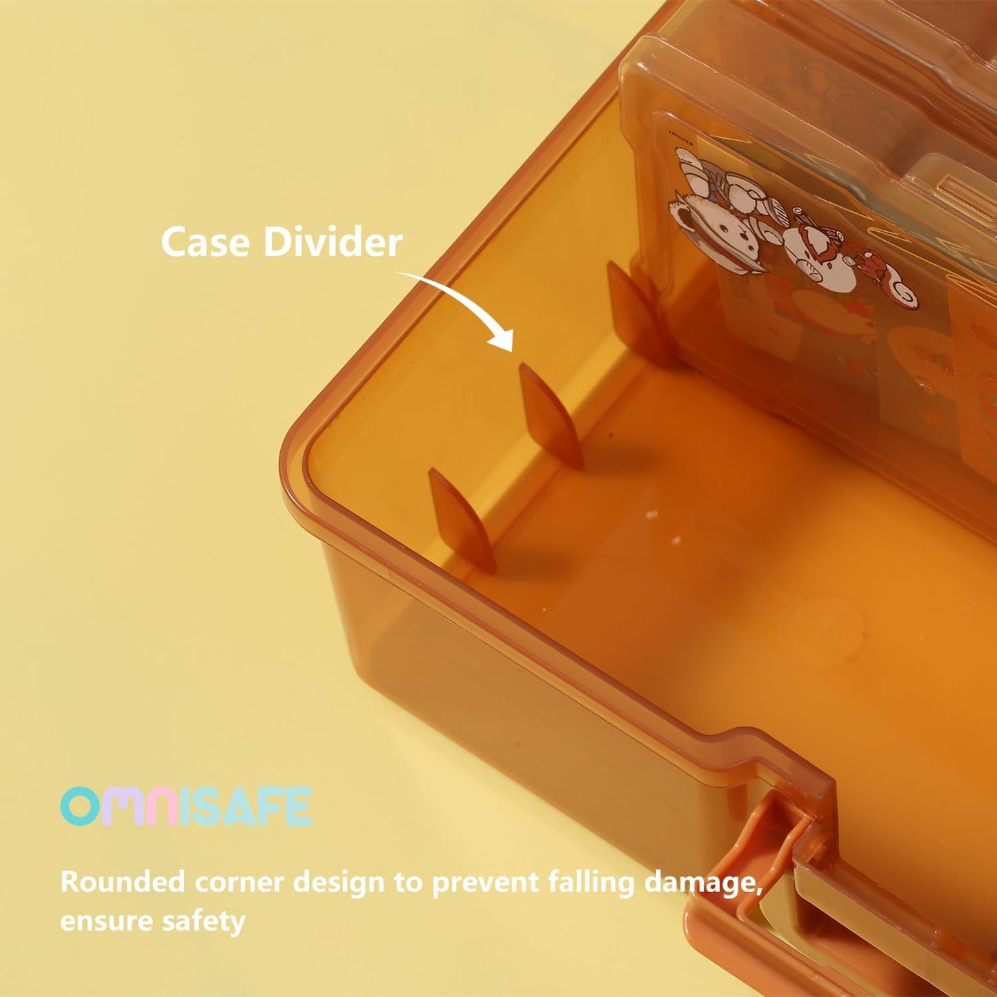 OMNISAFE 4x6 Photo Organizer Cases, Teddy Bear 16 Pack Plastic Craft Storage Container, Box for Pictures, Crafts, Scrapbooking, Transparent Photo Keeper with Handle (Camping Brown)