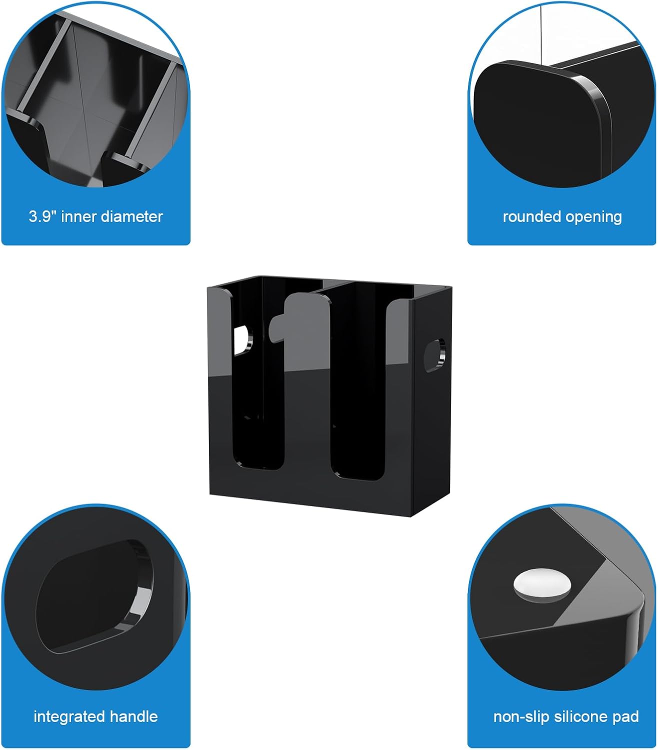 WINFFOR Disposable Cup Organizer Dispenser - 2 Compartments Black Acrylic Cup and Lid Holder with Handles Plastic Cup Dispenser Countertop Paper Cup Holder for Coffee Bar House Party Essentials