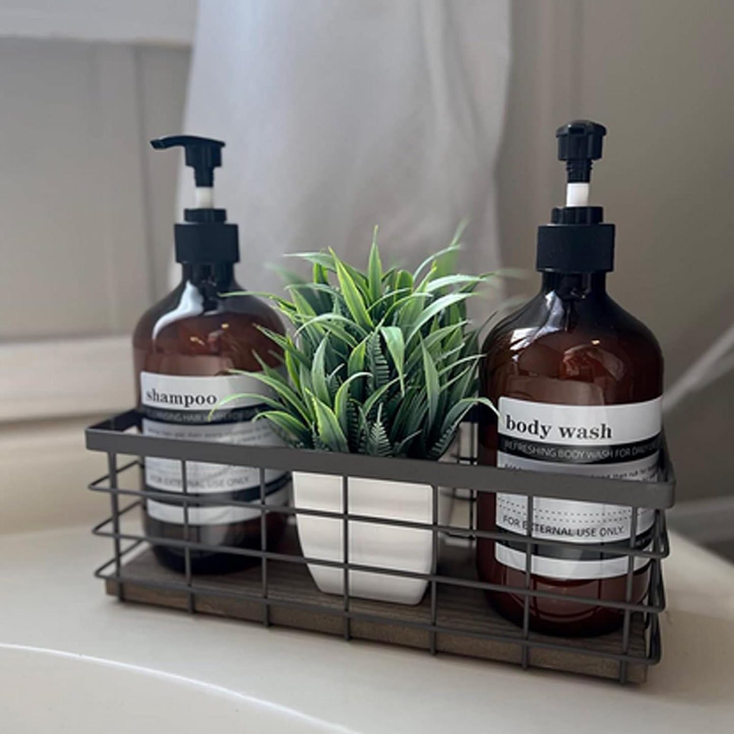 TIEYIPIN Farmhouse Small Metal Wire Storage Basket Bin, Rustic Home Storage Organizer with Wooden Bottom for Kitchen, Cabinets, Bathroom Counter, Pantry, Garage, Laundry Room - Black (4 Pack)