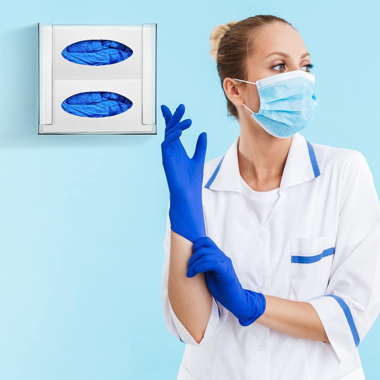 Weysat Wall Mounted Acrylic Glove Box Holder Double Dispenser Floating Glove Box Organizer Storage Rack for 2 Boxes for Kitchen Cleaning Closet Lab Exam Office (10.6 W x 10.0 H x 3.5 D)