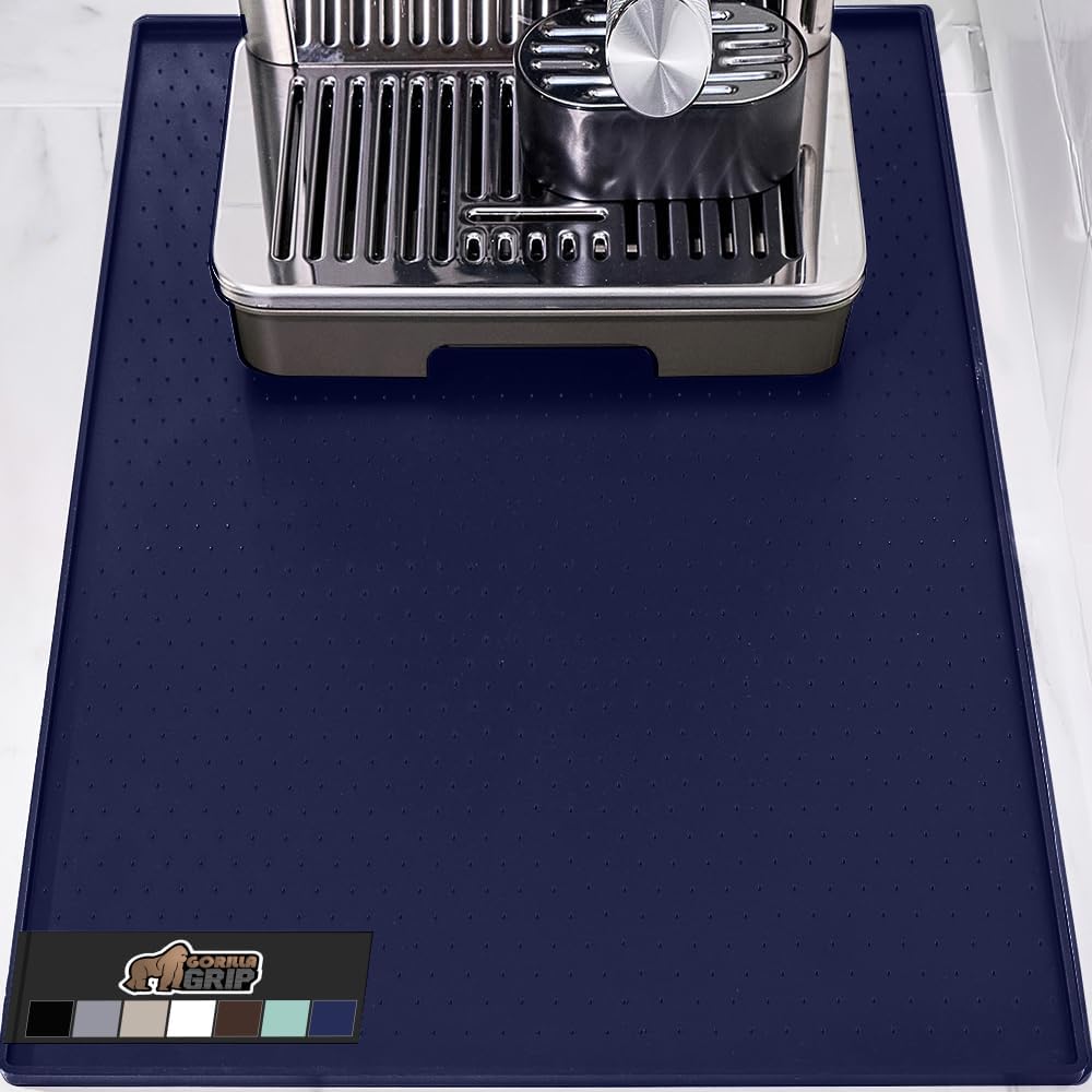 GORILLA GRIP Silicone Coffee Mat, 18x28, Espresso Drink Bar Station Accessories, Waterproof Heat-Resistant Dish Drying Mats, Stay in Place on Kitchen Counter, Home Kitchen Decor Essentials, Navy