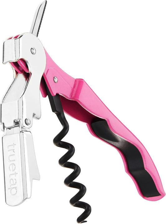 True Brands TrueTap Double Hinged Waiters Corkscrew, Top-notch Stainless Steel Opener with Foil Cutter Built to Last Wine Key Pink, Set of 1