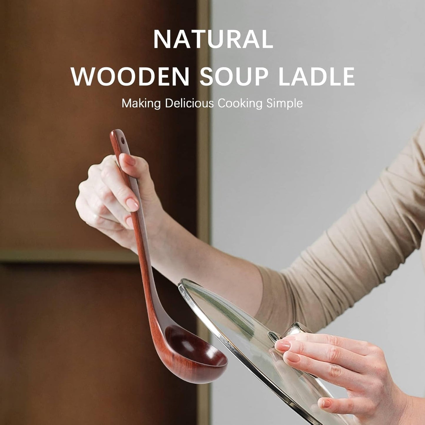 Wooden Soup Ladle, 10.8" Handle, 1.6 fl oz Medium Scoop Utensil for Serving & Cooking, Red Wooden Ladle – Wood Spoon for Soup Natural and Sustainable
