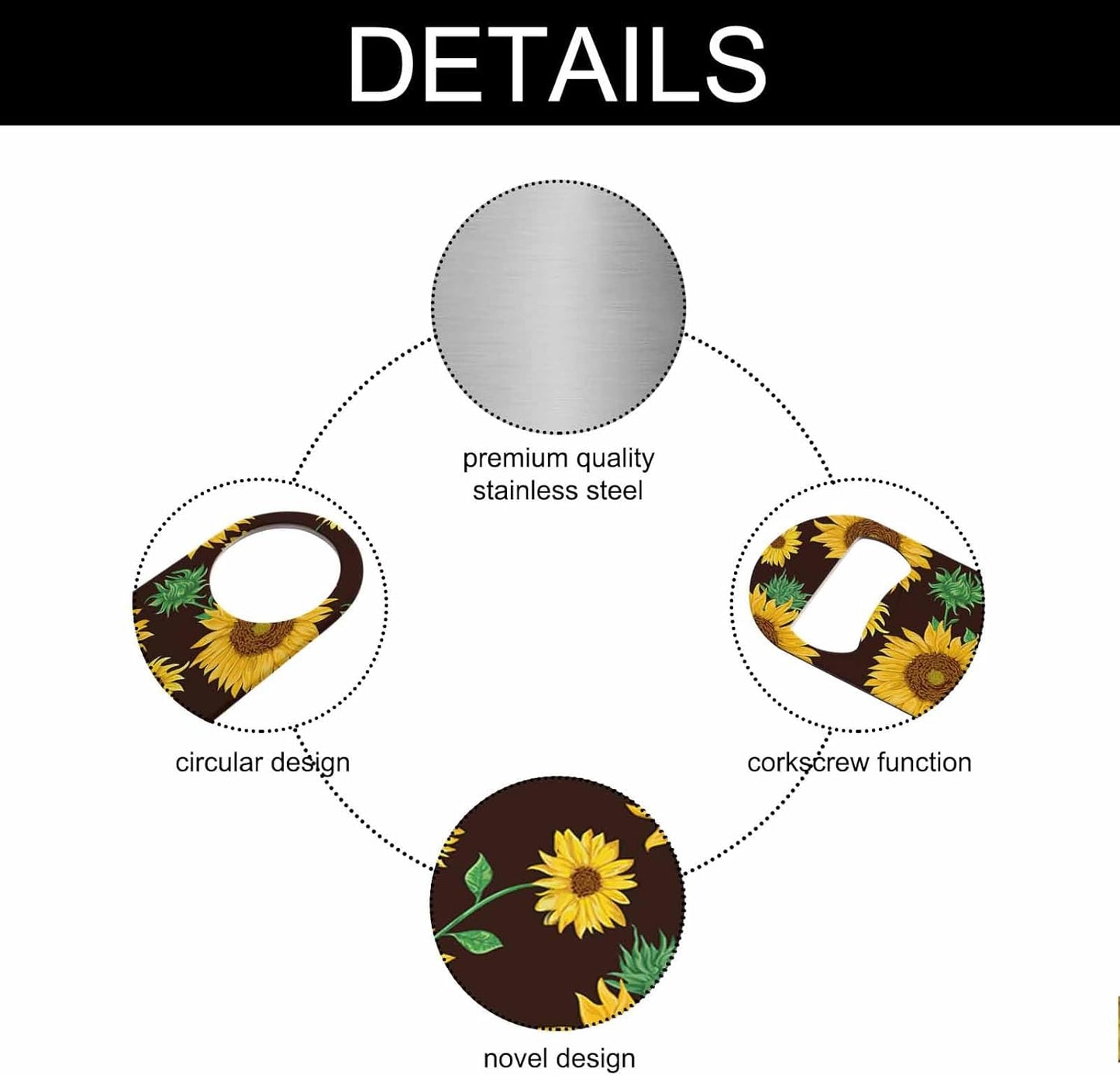 Watercolor Sunflowers Stainless Steel Bottle Opener Flowers Buds and Leaf Floral Plant Vintage Style Flat Beer Bottle Opener Keychain for Home Kitchen Bar Restaurant Party Birthday Gift