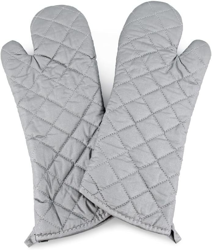 17 Inch Extra Long Heat Resistant Oven Gloves New Cotton Oven Mitts Kitchen Gloves High Temperature Cooking Tool BBQ Gloves (17" Silver)