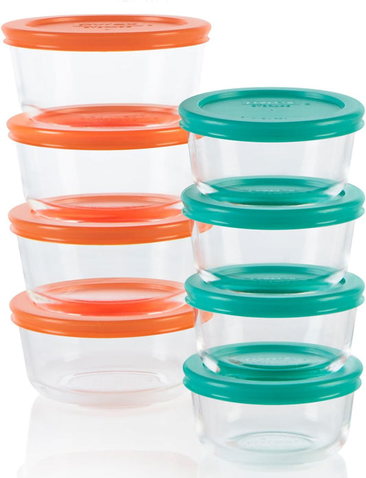 Pyrex Simply Store (8-Pack) Small Glass Food Storage Containers Set, (1 & 2 Cup) Meal Prep Containers With BPA-Free Lids, Dishwasher & Microwave Safe