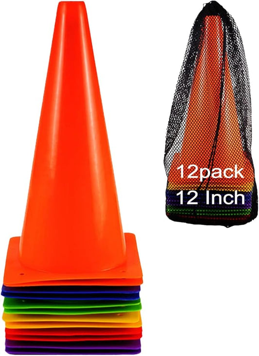 12 Inch Traffic Training Cones, 12 Pack Cones Sports Training Agility Plastic Safety Parking Cones, Agility Field Marker Cones for Soccer Basketball Football, Outdoor Sport Activity