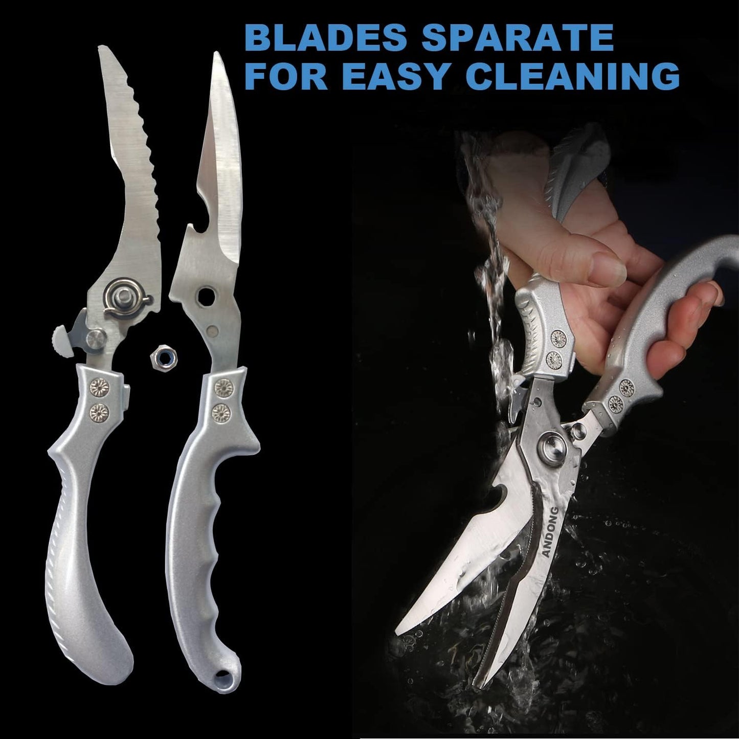 ANDONG Heavy Duty Professional Poultry Shears -Stainless Steel Kitchen & Meat Scissors with Leather Sheath, Dishwasher Safe Spring Loaded Utility Shears for Cooking, Butchering, Cutting