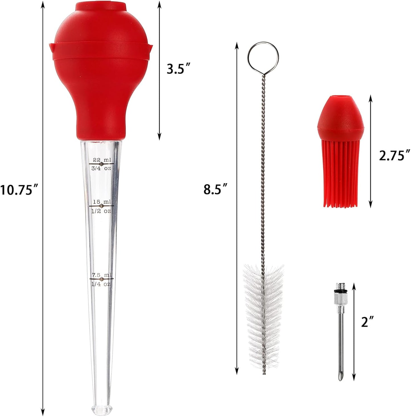 TOPZEA 2 Pack Turkey Baster for Cooking & Basting, Food Grade Baster Syringe Set Including Detachable Round Silicone Bulb, Barbecue Basting Brush, Meat Marinade Injector Needles, Cleaning Brushes