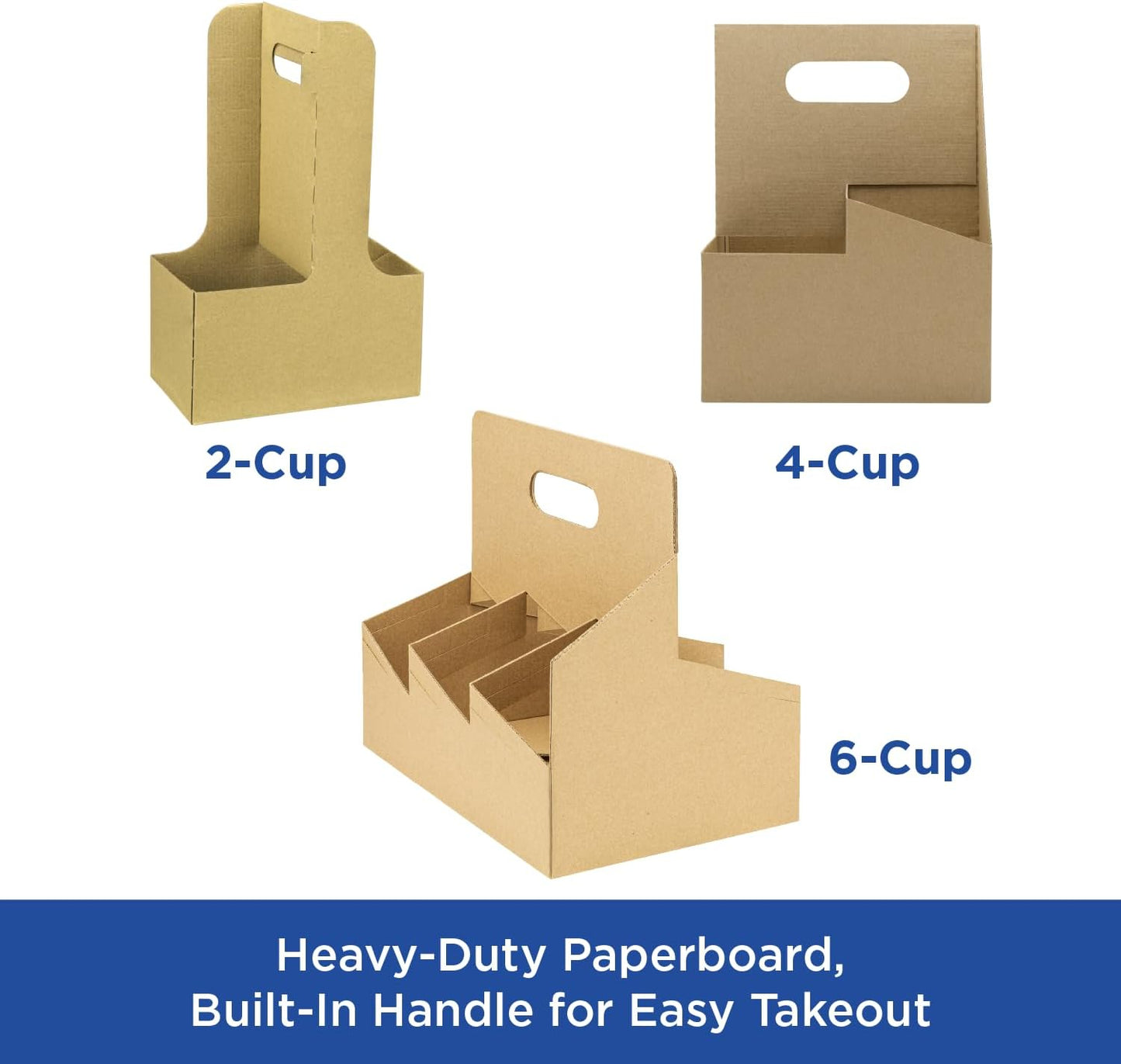 Karat Paperboard Drink Carrier with Handle - Sturdy Kraft Coffee Cup Carrier for Hot/Cold Beverages, Fits 10-32 oz Cups - Eco-Friendly, Disposable to-Go Drink Holder (2-Cup)