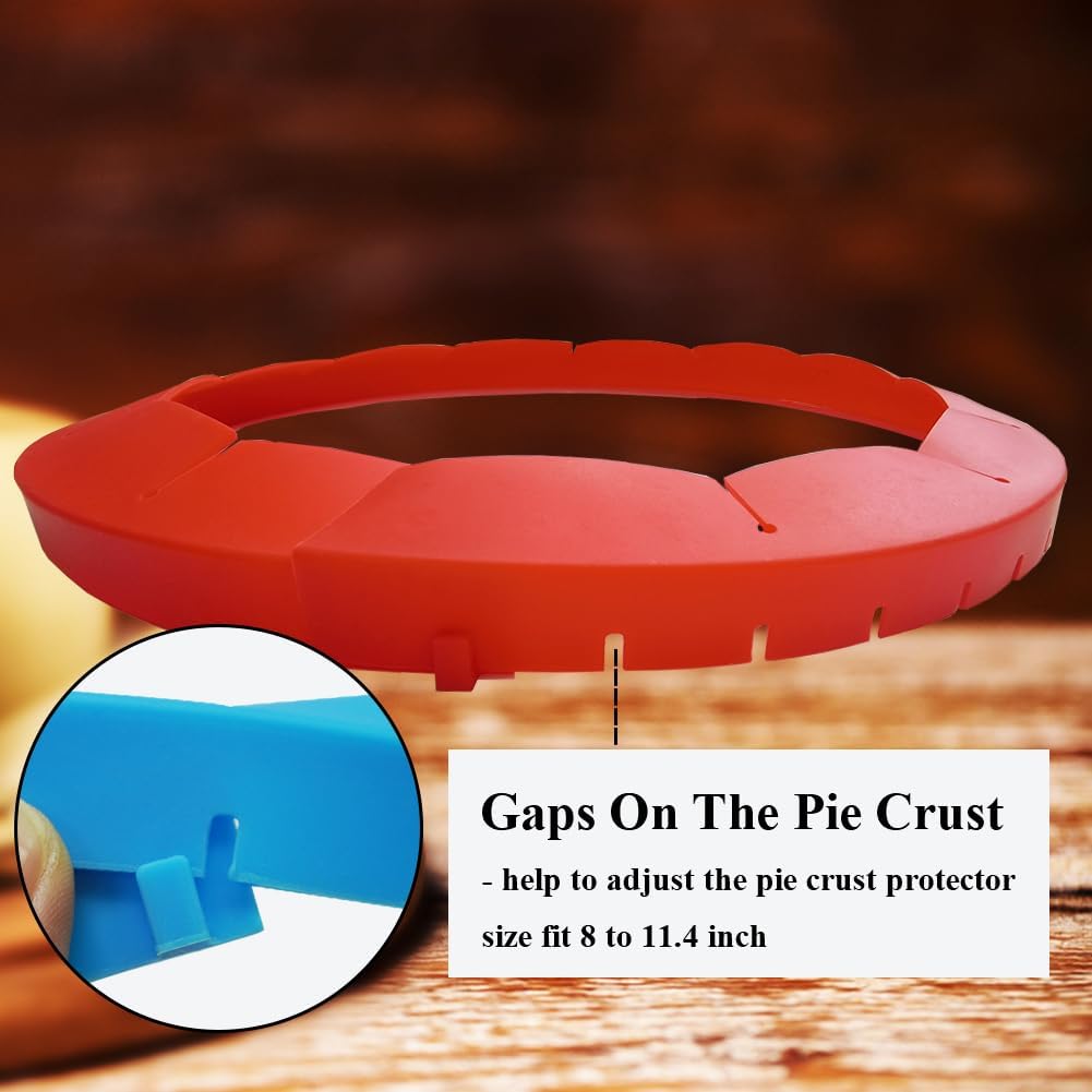 Adjustable Pie Crust Shields Baking Protectors, Silicone Cover Ring Fits 8-11.4 Inch Pies, Baking Pie Pizza Crust Shield Protector Cover for Edges (Blue-2pcs)