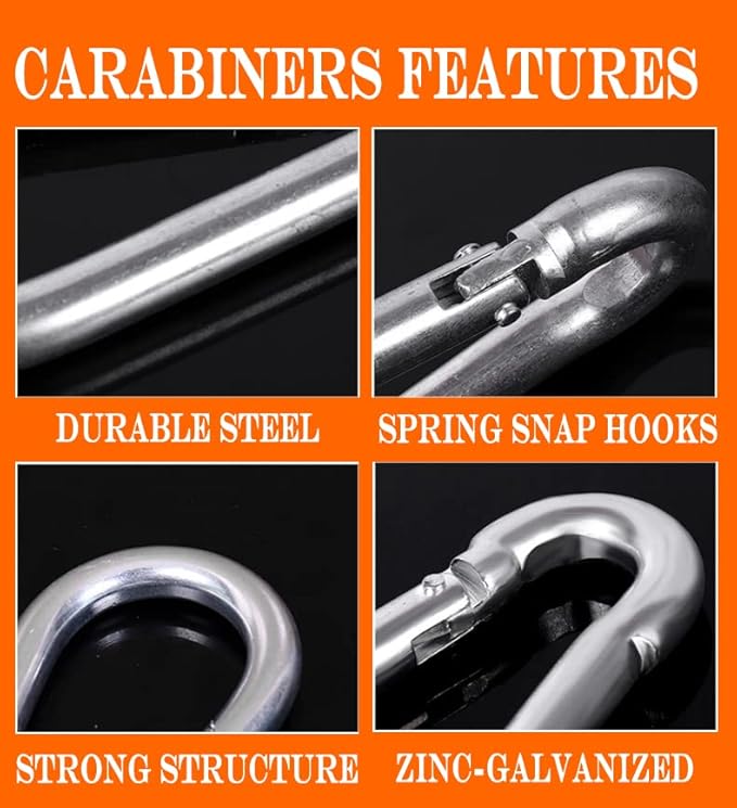 100Pack Heavy Duty Carabiner Clips, M8 5/16" Spring Snap Hooks 3Inch Zinc-Galvanized Steel Chain Clips Quick Links Safety Connector for Hammock Swing Fitness Gym Outdoor Supplies Boating
